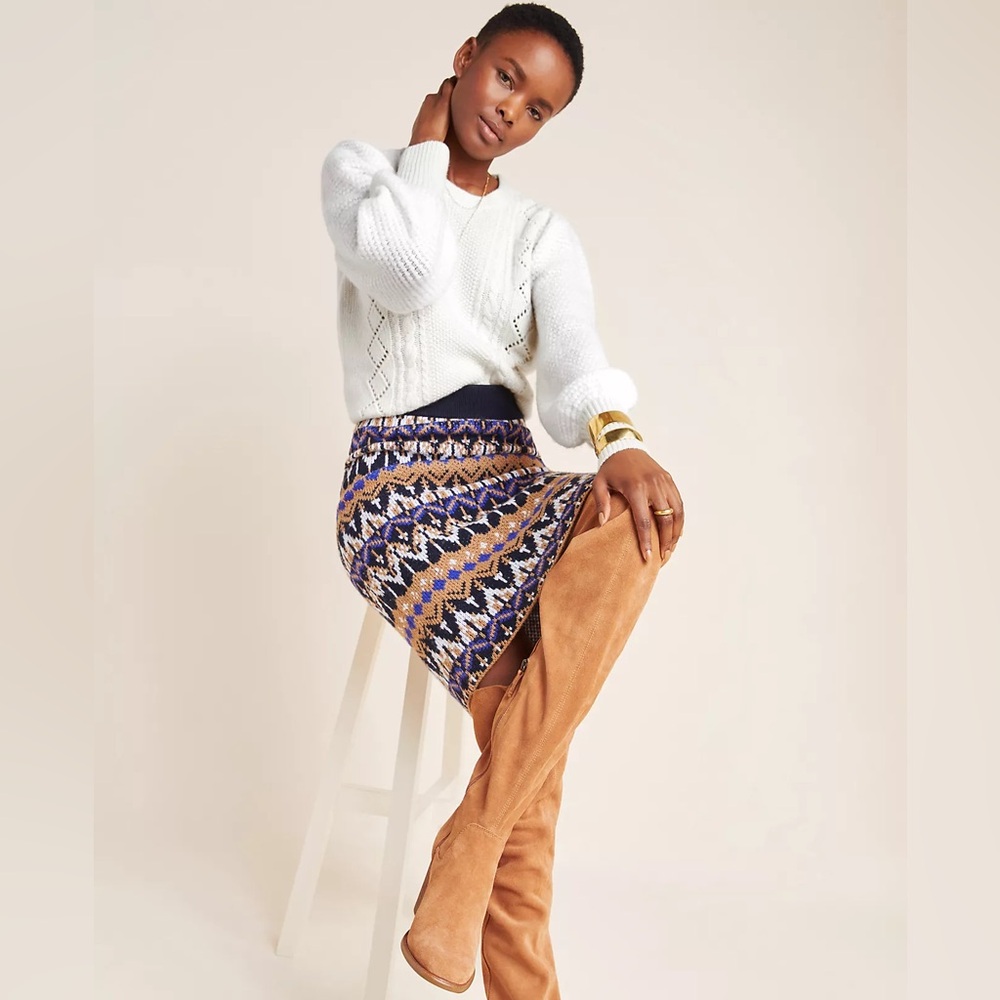 Anthropologie Saoirse Sweater Midi Skirt *SOLD OUT* in Navy & Tan Size XL